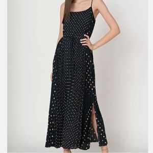 Banana Republic Polka Dot Pleated Maxi Dress, Navy/Beige SIZE 8.NWT. Never worn